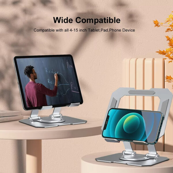 360° Rotating Metal Tablet & Mobile - Adjustable, Foldable, and Portable Desk Mount with Cooling Design for Phones, Tablets, and Small Devices, Device Cooling Stand | Stainless Steel Stand, Tablet Holder Stand - Random Color