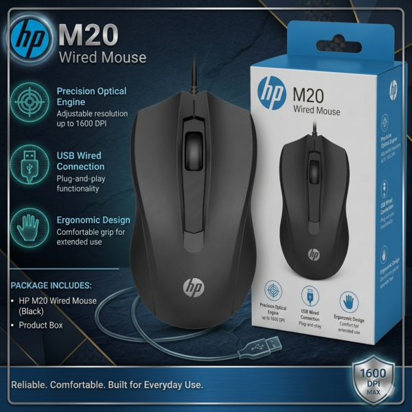 HP M10 Wired Optical USB Mini Mouse For Pc & Laptop