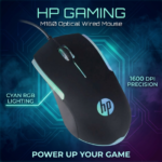 HP M160 Optical USB Wired Gaming Mouse - High Precision 1000 DPI - 7 Colors LED Rainbow Light - Ergonomic Design for Office, Home, Laptop, and PC Use - 3 Buttons for Smooth Control