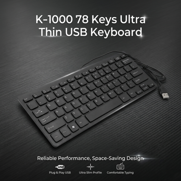K-1000 78 Keys Ultra Thin USB Keyboard