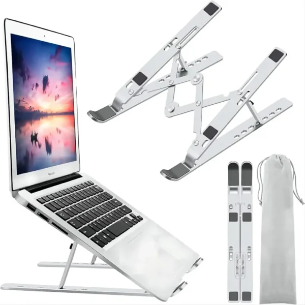 Metal Laptop Stand | Adjustable & Foldable Laptop Riser with Cooling Design & Anti-Slip Rubber Grips | Portable Metal Stand for MacBook, HP, Dell, Lenovo, Tablets & Notebooks | Lightweight & Durable Silver Laptop Holder"