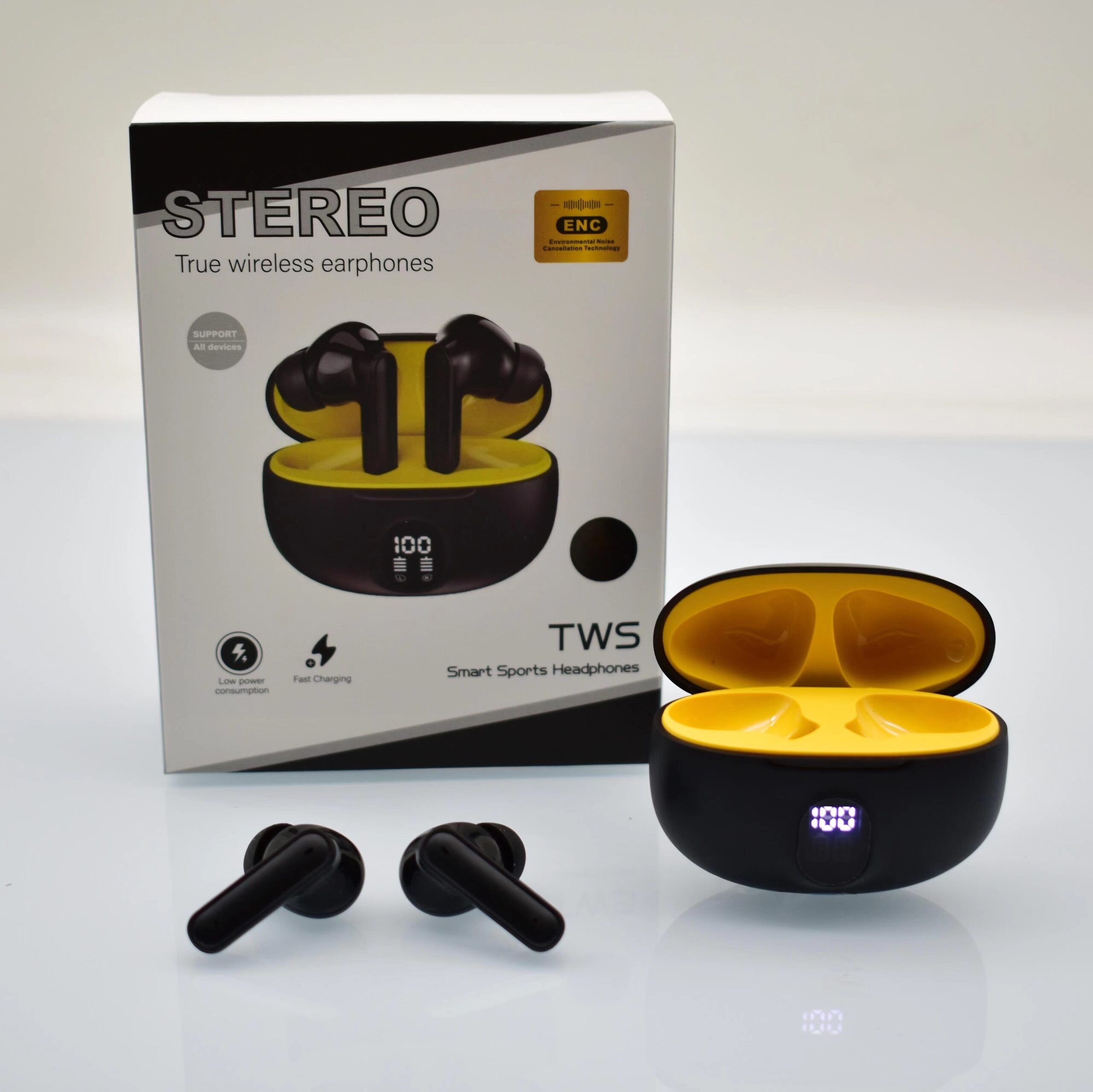 Professional Display Earbuds STEREO 895B Wireless Bluetooth Earbuds | Mic in-Ear Headphones with LED Display | Type C Fast Charging | Bluetooth 5.3 for Android/iPhone ( With Cable - With Box - Random Color ) - Image 3