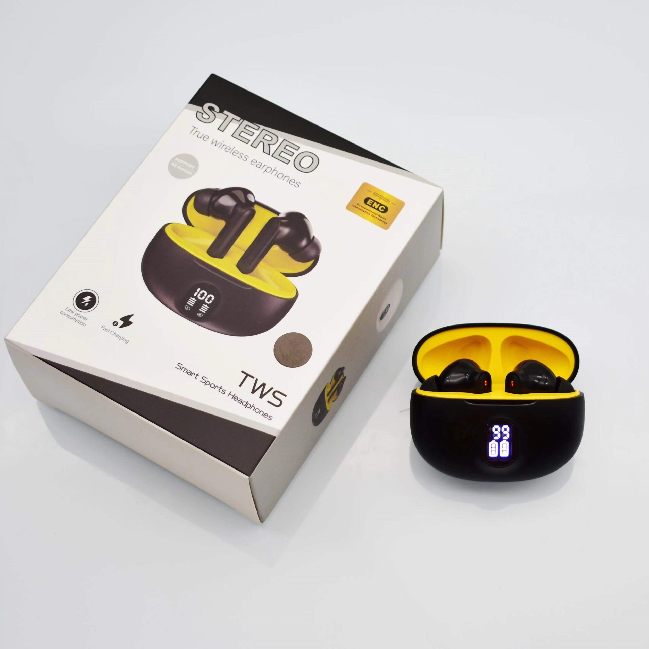 Professional Display Earbuds STEREO 895B Wireless Bluetooth Earbuds | Mic in-Ear Headphones with LED Display | Type C Fast Charging | Bluetooth 5.3 for Android/iPhone ( With Cable - With Box - Random Color ) - Image 5