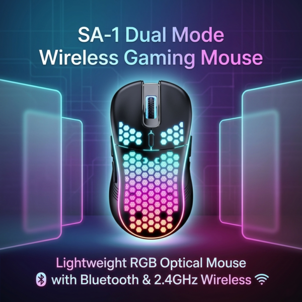 SA-1 Dual Mode Wireless Gaming Mouse | Lightweight RGB Optical Mouse with Bluetooth & 2.4GHz Wireless