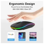 HP RGB Wireless Bluetooth Mouse Rechargeable Adjustable DPI Silent Click With Ultra Thin Dual Mode 7G & Bluetooth Rechargeable Portable Optical Office Mouse With USB Receiver - Image 4