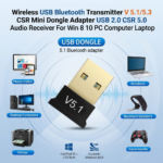 Wireless USB Bluetooth Transmitter V 5.1/5.3 CSR Mini Dongle Adapter USB 2.0 CSR 5.0 Audio Receiver For Win 8 10 PC Computer Laptop