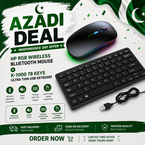 Azadi Deal - HP RGB Wireless Bluetooth + K-1000 78 Keys Ultra Thin USB