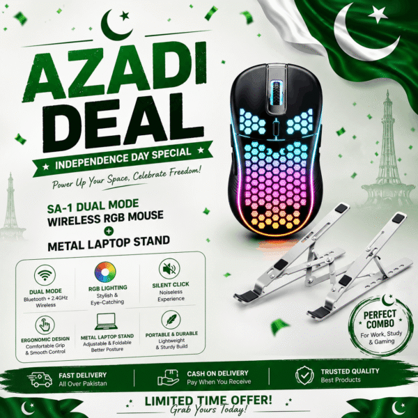 Azadi Deal - SA-1 Dual Mode Wireless RGB + Metal Laptop Stand