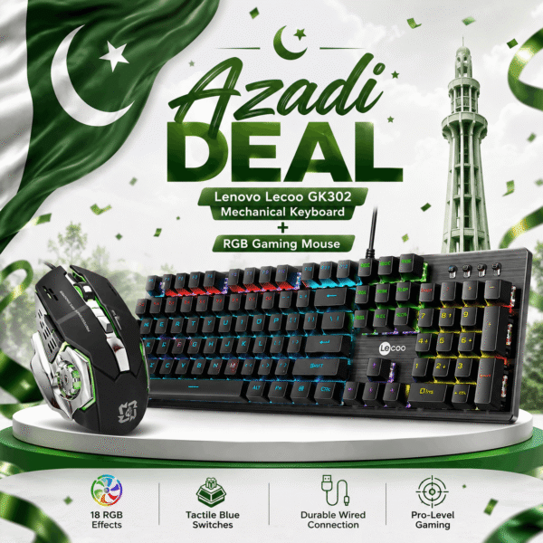 Azadi Deal – Lenovo Lecoo GK302 Mechanical Keyboard + RGB Gaming Mouse